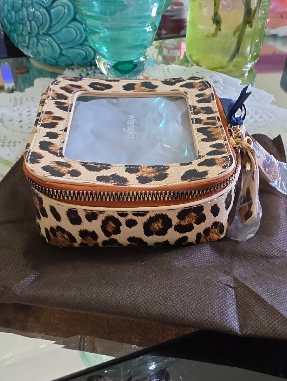 Wrangler Leopard Print Cosmetic Case with Clear Window - Tan & Black - Picture 2 of 3